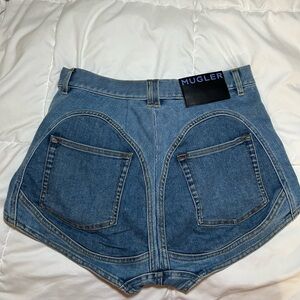 Mugler Spiral high-waisted denim shorts
